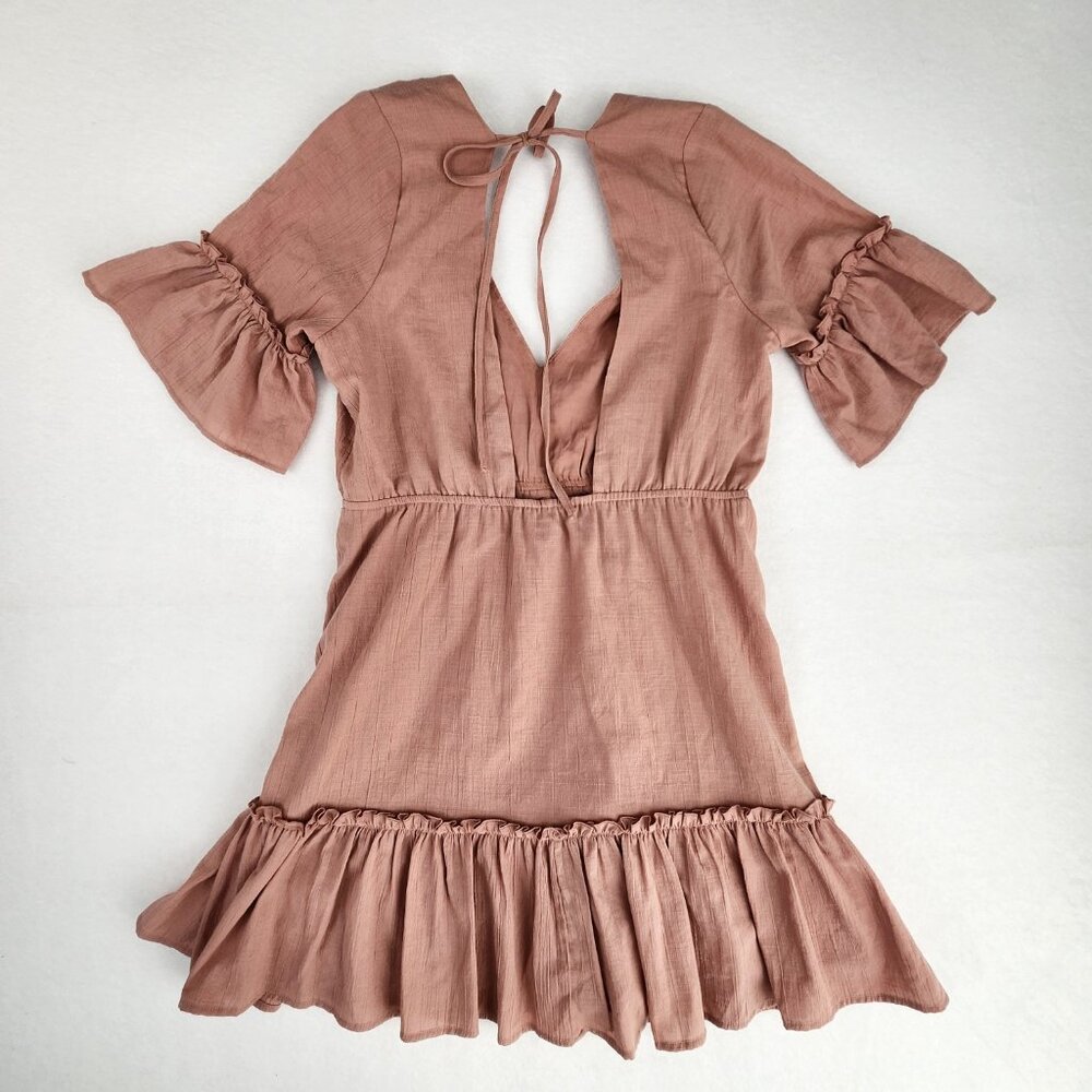 Lulus Sunshine Daydream Rusty Rose Short Sleeve Cutout Mini Dress Size L Pink - Picture 8 of 9